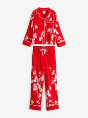 Bath & Body Works Red Japanese Cherry Blossom Floral Button Through Pyjama Set - Image 5 of 7