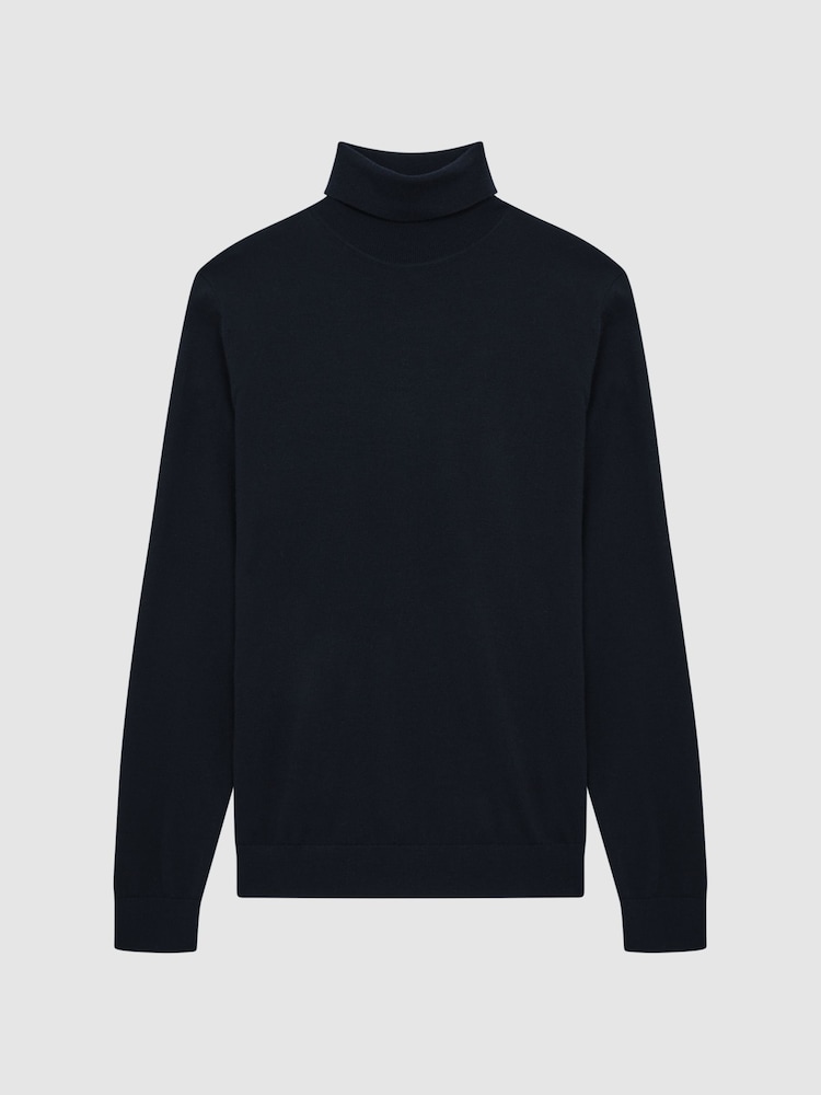 Reiss Navy Caine Slim Fit Merino Wool Roll Neck Jumper - Image 2 of 7