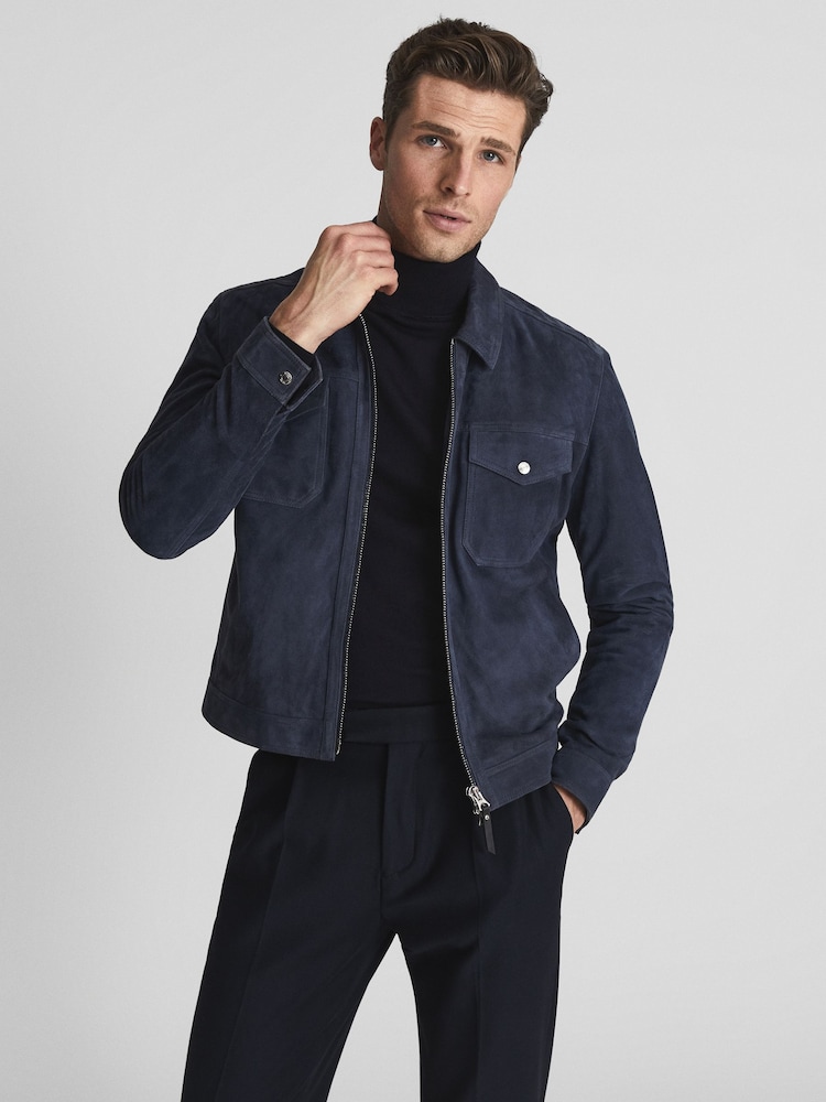 Reiss Navy Caine Slim Fit Merino Wool Roll Neck Jumper - Image 7 of 7
