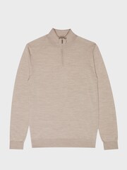 Reiss Wheat Melange Blackhall Merino Wool Zip Neck Jumper - Image 2 of 6