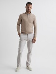 Reiss Wheat Melange Blackhall Merino Wool Zip Neck Jumper - Image 3 of 6