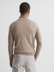 Reiss Wheat Melange Blackhall Merino Wool Zip Neck Jumper - Image 5 of 6
