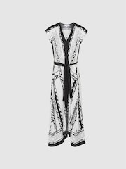 Reiss Black/White Hayley Mono Printed Midi Dress - Image 2 of 6