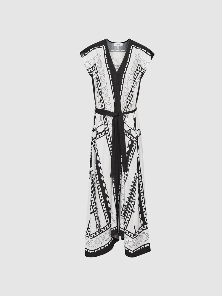 Reiss Black/White Hayley Mono Printed Midi Dress - Image 2 of 6