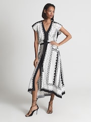 Reiss Black/White Hayley Mono Printed Midi Dress - Image 3 of 6