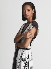 Reiss Black/White Hayley Mono Printed Midi Dress - Image 6 of 6