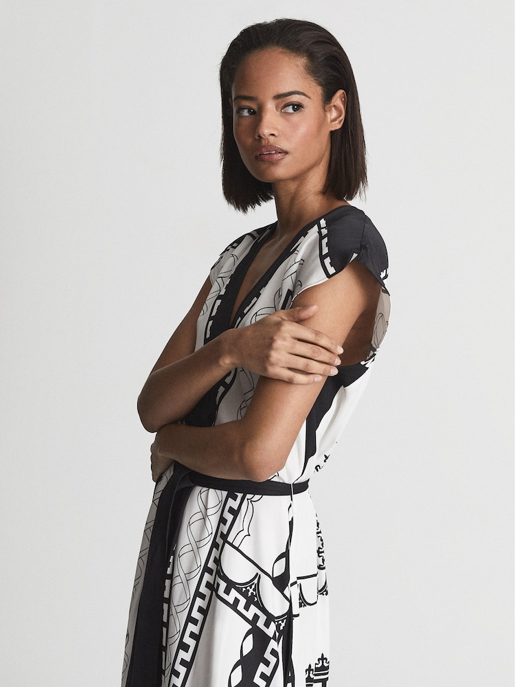 Reiss Black/White Hayley Mono Printed Midi Dress - Image 6 of 6