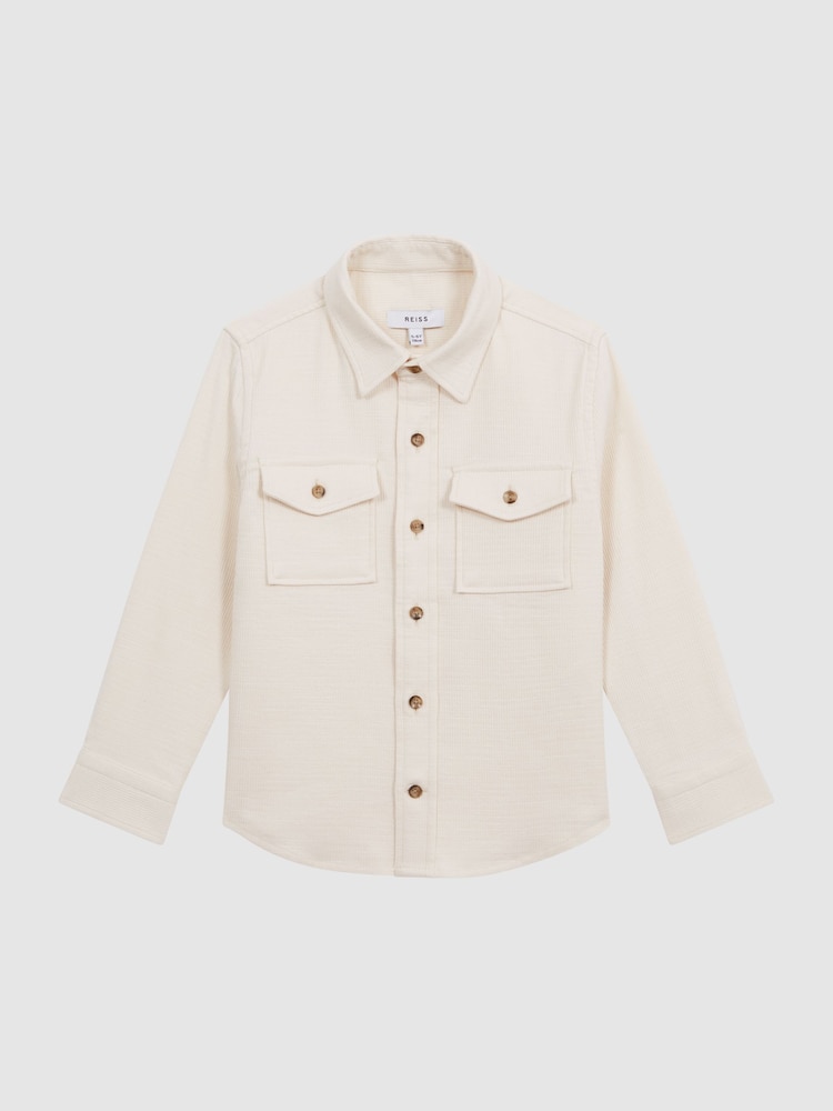 Reiss Ecru James Junior Jersey Textured Overshirt - Image 2 of 6