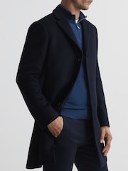 Reiss Navy Gable Single Breasted Overcoat - Image 7 of 7