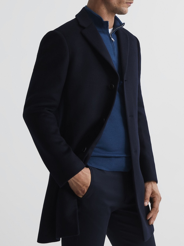 Reiss Navy Gable Single Breasted Overcoat - Image 7 of 7