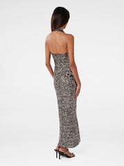 Forever New Black Petite Brooke Sequin Halter Neck Gown - Image 2 of 4