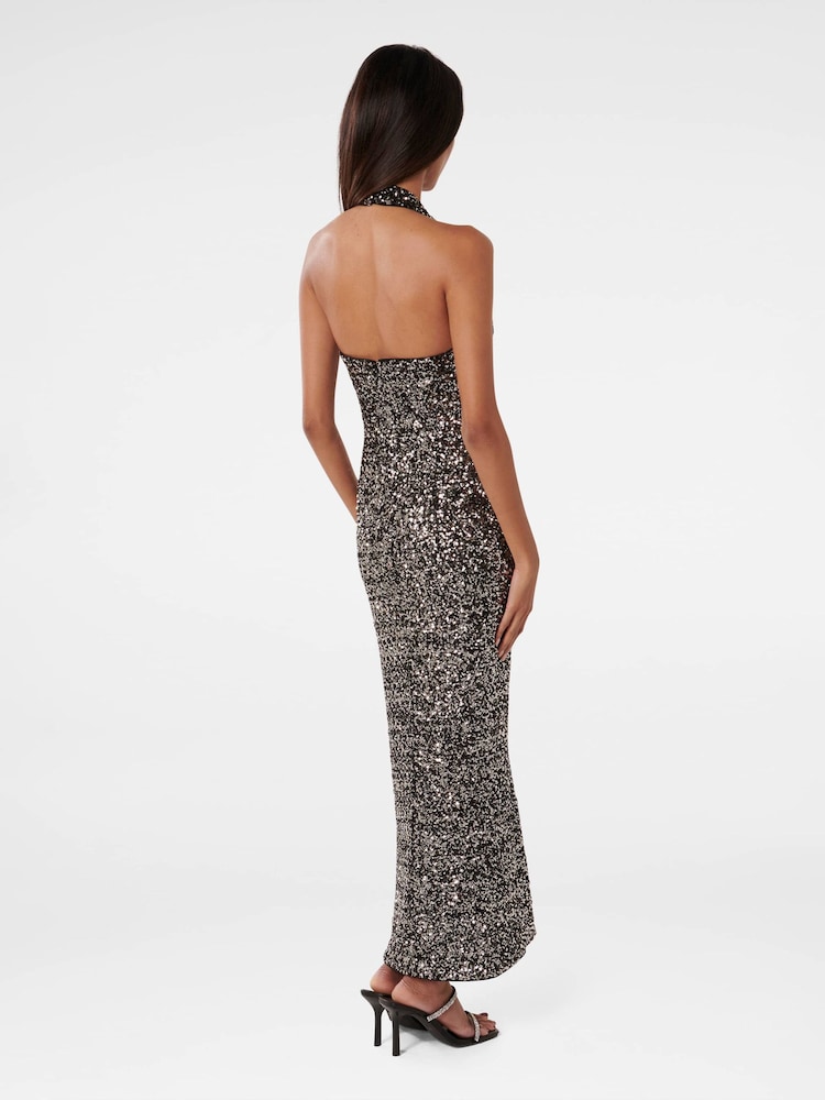 Forever New Black Petite Brooke Sequin Halter Neck Gown - Image 2 of 4