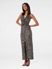 Forever New Black Petite Brooke Sequin Halter Neck Gown - Image 3 of 4