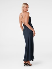 Forever New Navy Blue Ruby Tie Back Satin Midi Dress - Image 2 of 4