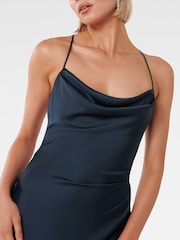 Forever New Navy Blue Ruby Tie Back Satin Midi Dress - Image 4 of 4