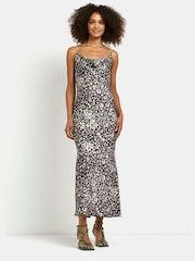 River Island Emily Green Satin Cowl Neck Midi Dress - Image 1 of 4