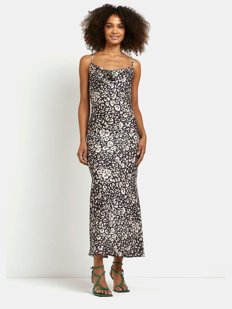 River Island Emily Green Satin Cowl Neck Midi Dress - Image 1 of 4