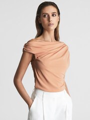 Reiss Blush Celia Short Sleeve Drape Top - Image 1 of 5