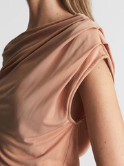 Reiss Blush Celia Short Sleeve Drape Top - Image 4 of 5