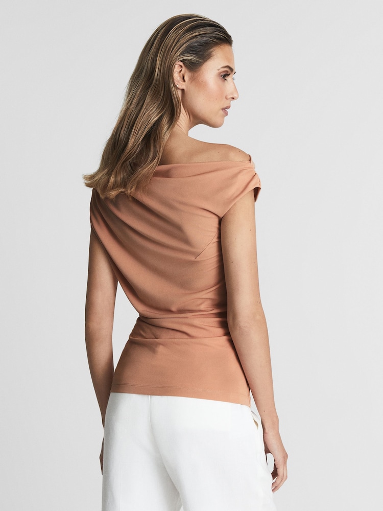 Reiss Blush Celia Short Sleeve Drape Top - Image 5 of 5