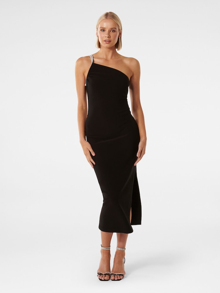 Forever New Black Jada Embellished Trim Midi Dress - Image 1 of 4