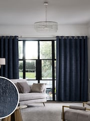 Blue Navy Heavyweight Chenille Eyelet Blackout/Thermal Curtains - Image 2 of 7
