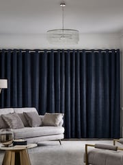 Blue Navy Heavyweight Chenille Eyelet Blackout/Thermal Curtains - Image 5 of 7