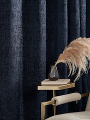 Blue Navy Heavyweight Chenille Eyelet Blackout/Thermal Curtains - Image 6 of 7
