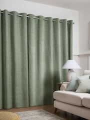 Green Sage Heavyweight Chenille Eyelet Blackout/Thermal Curtains - Image 3 of 7