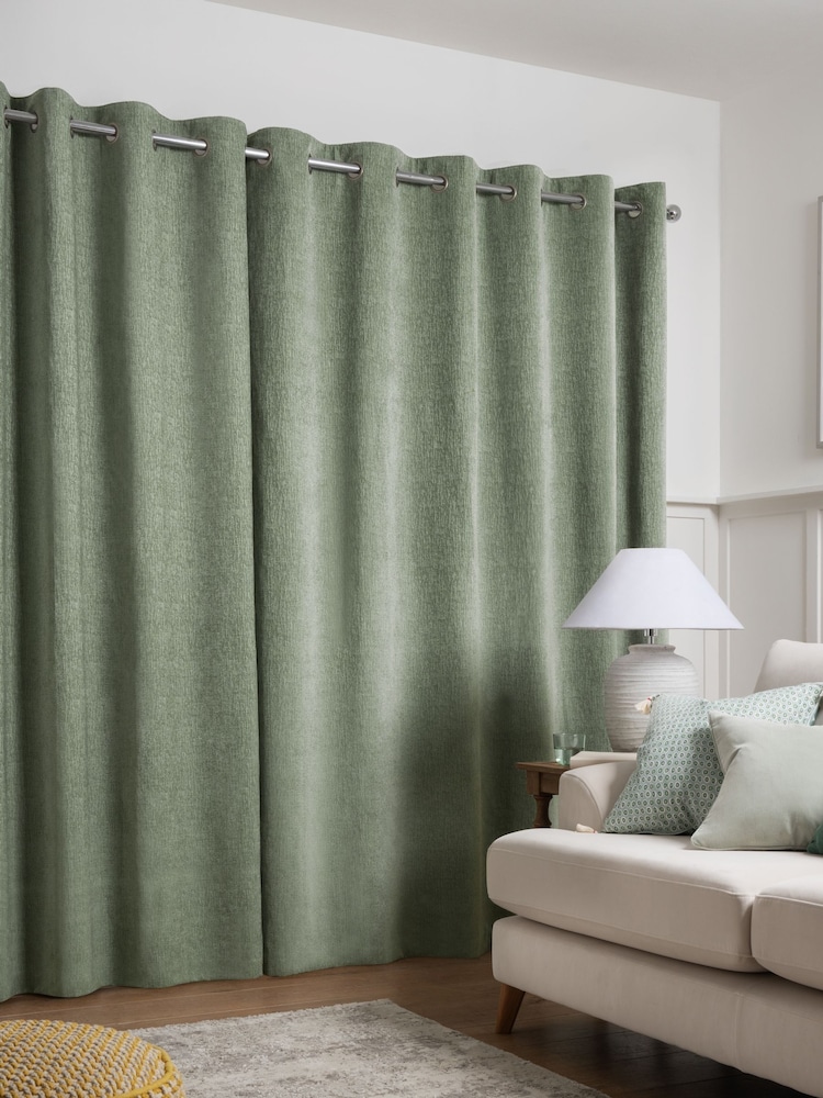 Green Sage Heavyweight Chenille Eyelet Blackout/Thermal Curtains - Image 3 of 7