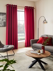 Red Matte Velvet Lined Eyelet Curtains - Image 1 of 6