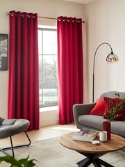 Red Matte Velvet Lined Eyelet Curtains - Image 2 of 6