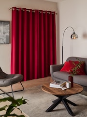 Red Matte Velvet Lined Eyelet Curtains - Image 3 of 6