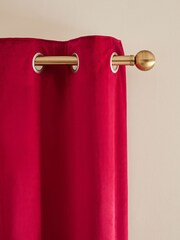 Red Matte Velvet Lined Eyelet Curtains - Image 5 of 6