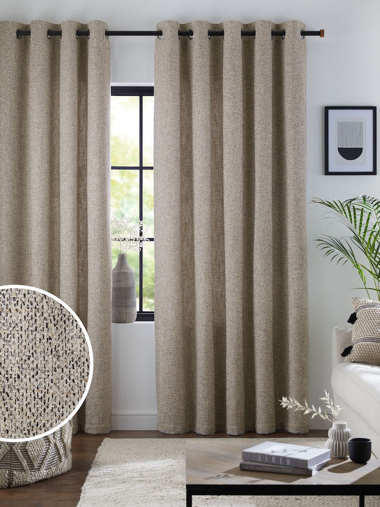 Natural Bobble Texture Lined Eyelet Curtains - Image 1 of 12