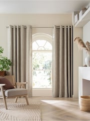 Natural Bobble Texture Lined Eyelet Curtains - Image 7 of 12