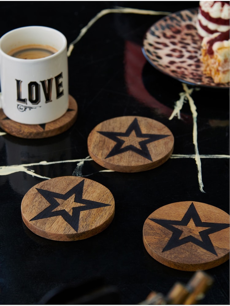Rockett St George Set of 2 Wood Studio Star Set of 4 Coasters - Image 1 of 3