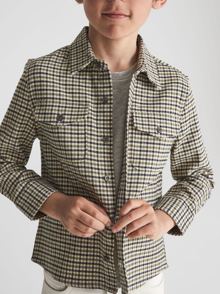 Reiss Green Kane Junior Checked Twin Pocket Overshirt - Image 1 of 7