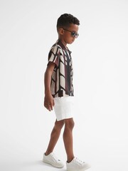 Reiss Bordeaux Rico Junior Abstract Print Cuban Collar Shirt - Image 1 of 8