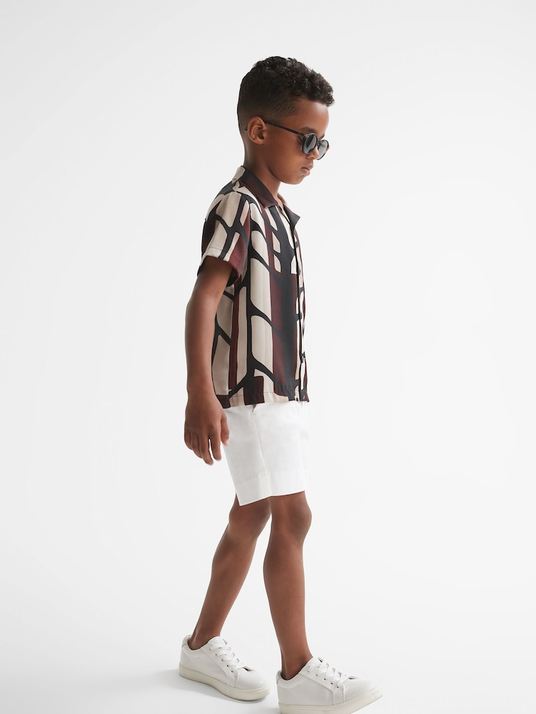 Reiss Bordeaux Rico Junior Abstract Print Cuban Collar Shirt - Image 1 of 8