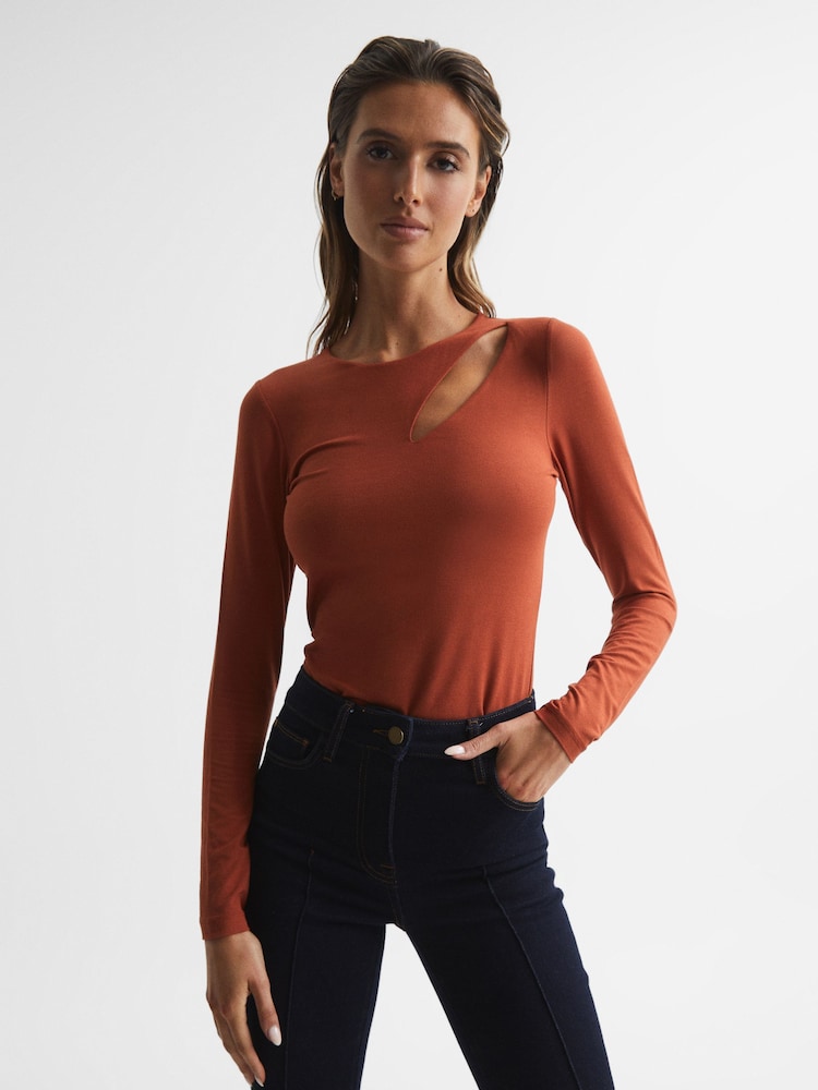 Reiss Orange Aubrey Cut-Out Long Sleeve Top - Image 1 of 7