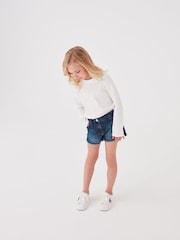 Mid Blue Denim Regular Length Frayed Edge Denim Shorts (3-16yrs) - Image 2 of 5
