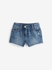 Mid Blue Denim Regular Length Frayed Edge Denim Shorts (3-16yrs) - Image 4 of 5