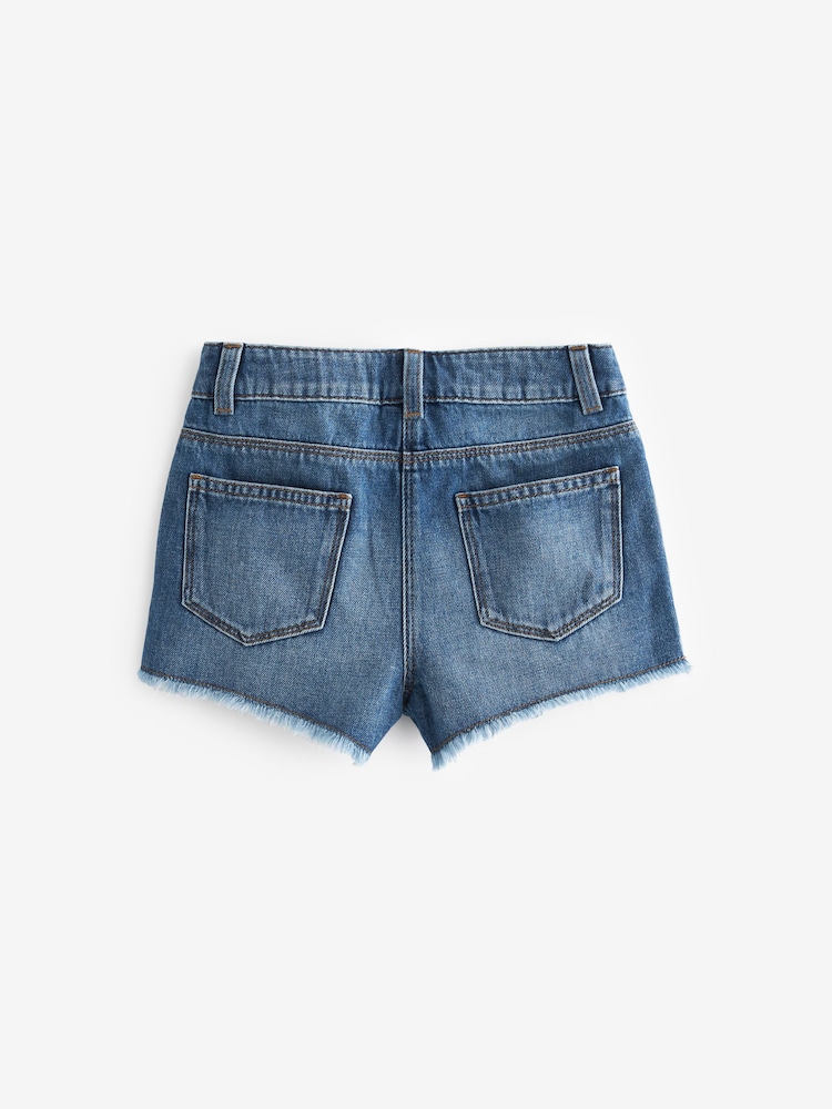 Mid Blue Denim Regular Length Frayed Edge Denim Shorts (3-16yrs) - Image 5 of 5