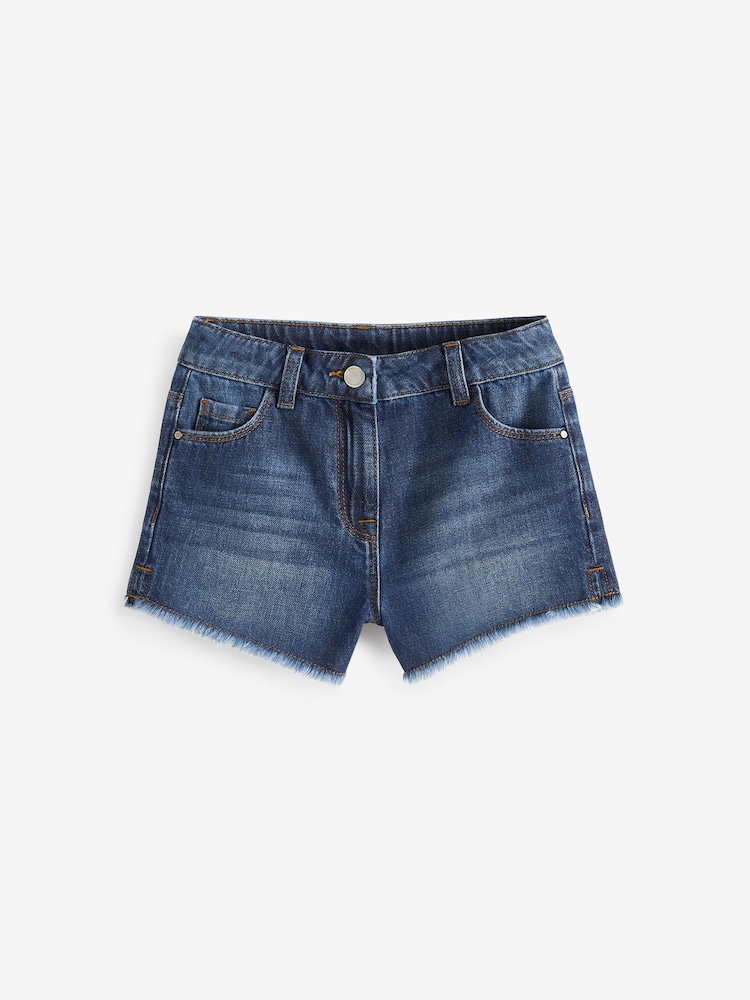 Dark Blue Regular Length Frayed Edge Denim Shorts (3-16yrs) - Image 4 of 5