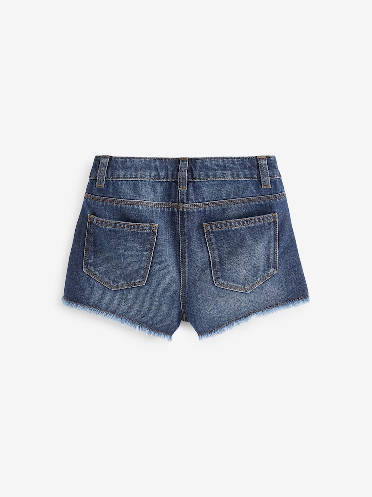 Dark Blue Regular Length Frayed Edge Denim Shorts (3-16yrs) - Image 5 of 5