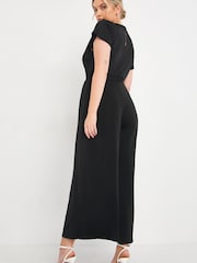 Simply Be Black Slinky Wide Leg Tie Front Jumpsuit - Image 2 of 4