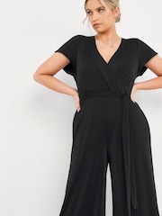 Simply Be Black Slinky Wide Leg Tie Front Jumpsuit - Image 4 of 4