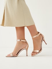 Gold Signature Leather Mid Heel Sandals - Image 1 of 5