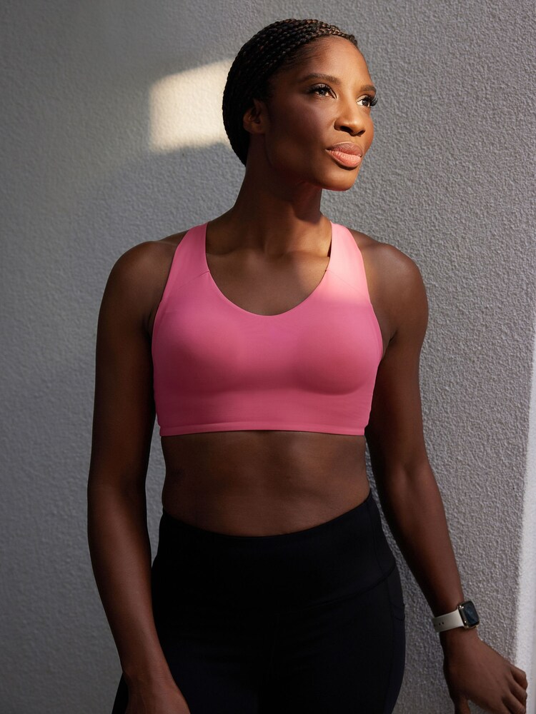 Pink Strappy Back Medium Impact Sports Bra - Image 1 of 6